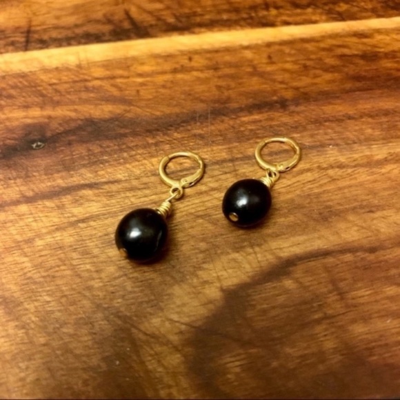 Genuine 10mm Black Tahitian Pearl Drop Earrings - Picture 4 of 8